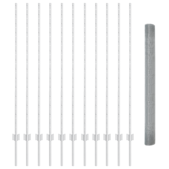 Recinzione in Filo Saldato con 22 Post in U Argento 1.4x25 m Acciaio