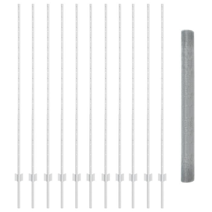 Recinzione in Rete Saldato con 22 Post U Argento 1.6x25 m Acciaio