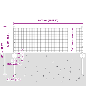 Recinzione in Filo Saldato con 22 Pali Argento 0.4x50 m Acciaio