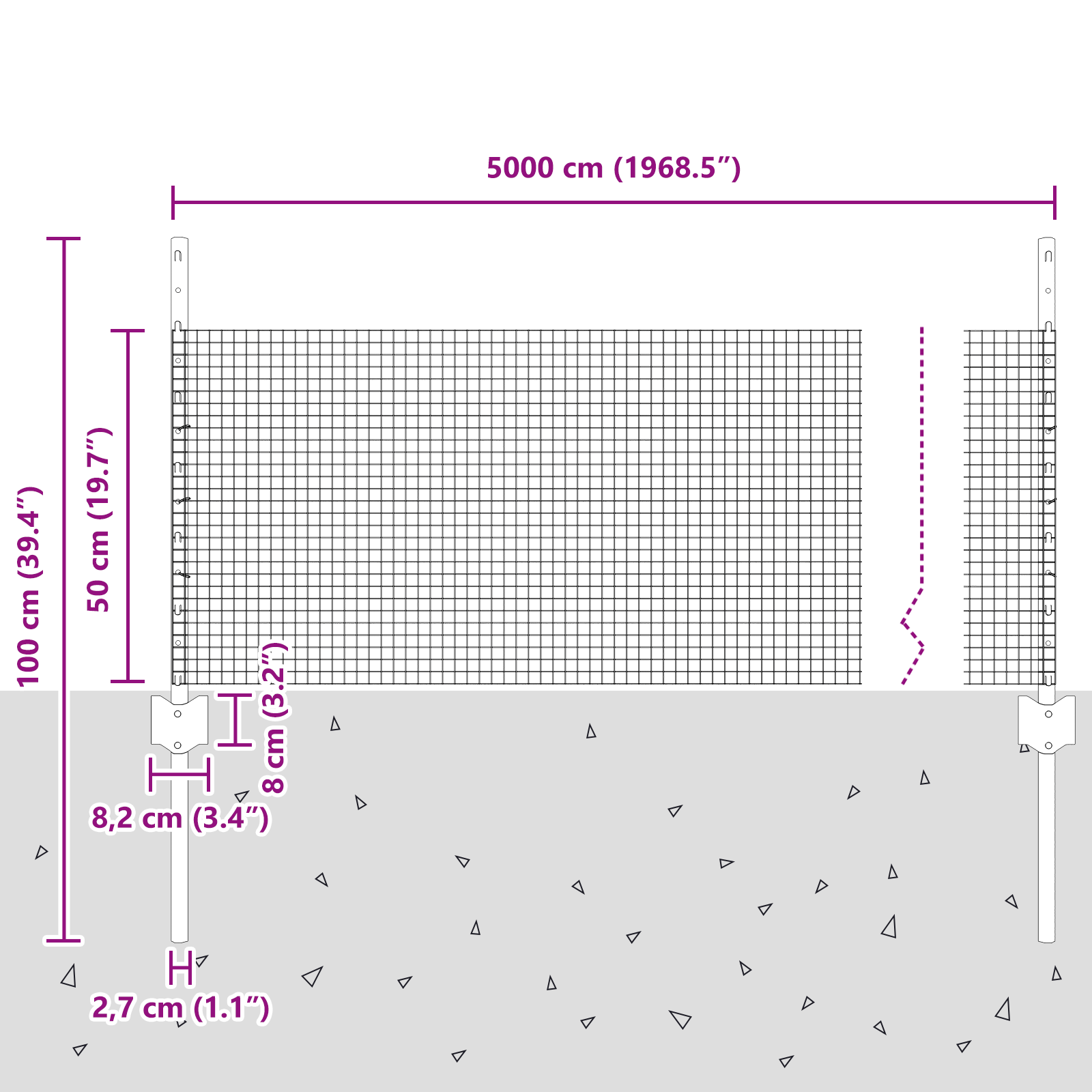 Recinzione in Rete Saldata con 22 Pali U Argento 0.5x50 m Acciaio