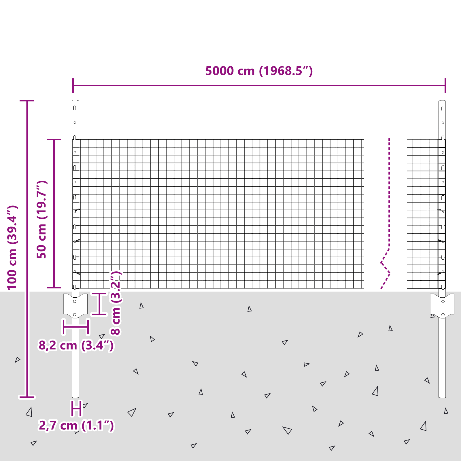 Recinzione in Rete Saldata con 22 Post in Acciaio Argento 0.5x50 m
