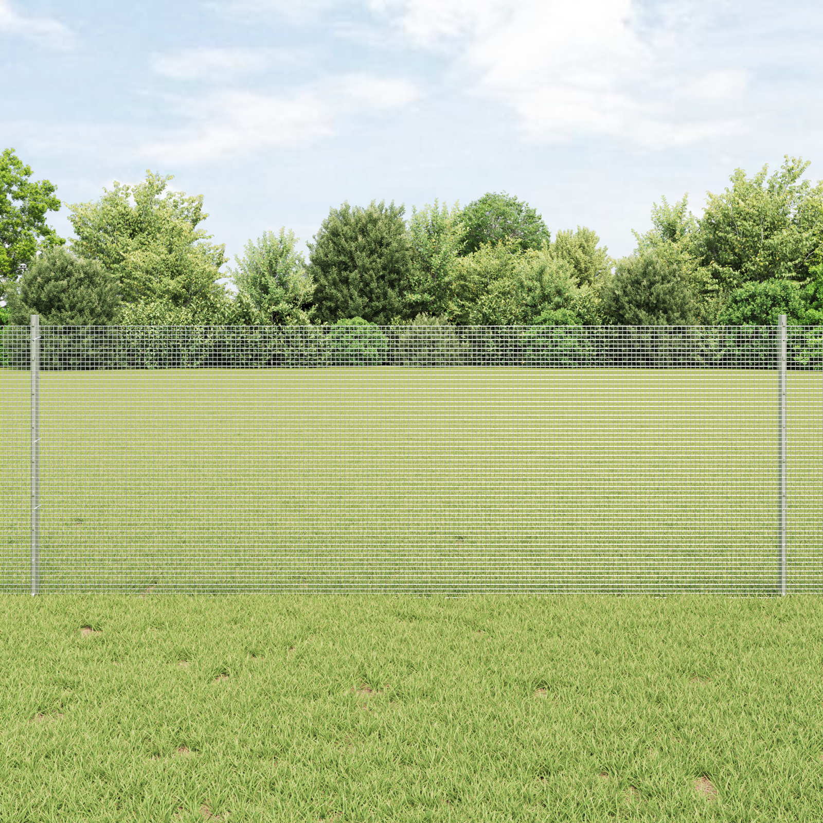 Recinzione in Rete Saldata con 22 Pali U Argento 0.8x50 m Acciaio