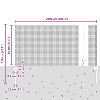 Recinzione in Rete Saldato con 22 Pali Argento 0.8x50 m Acciaio