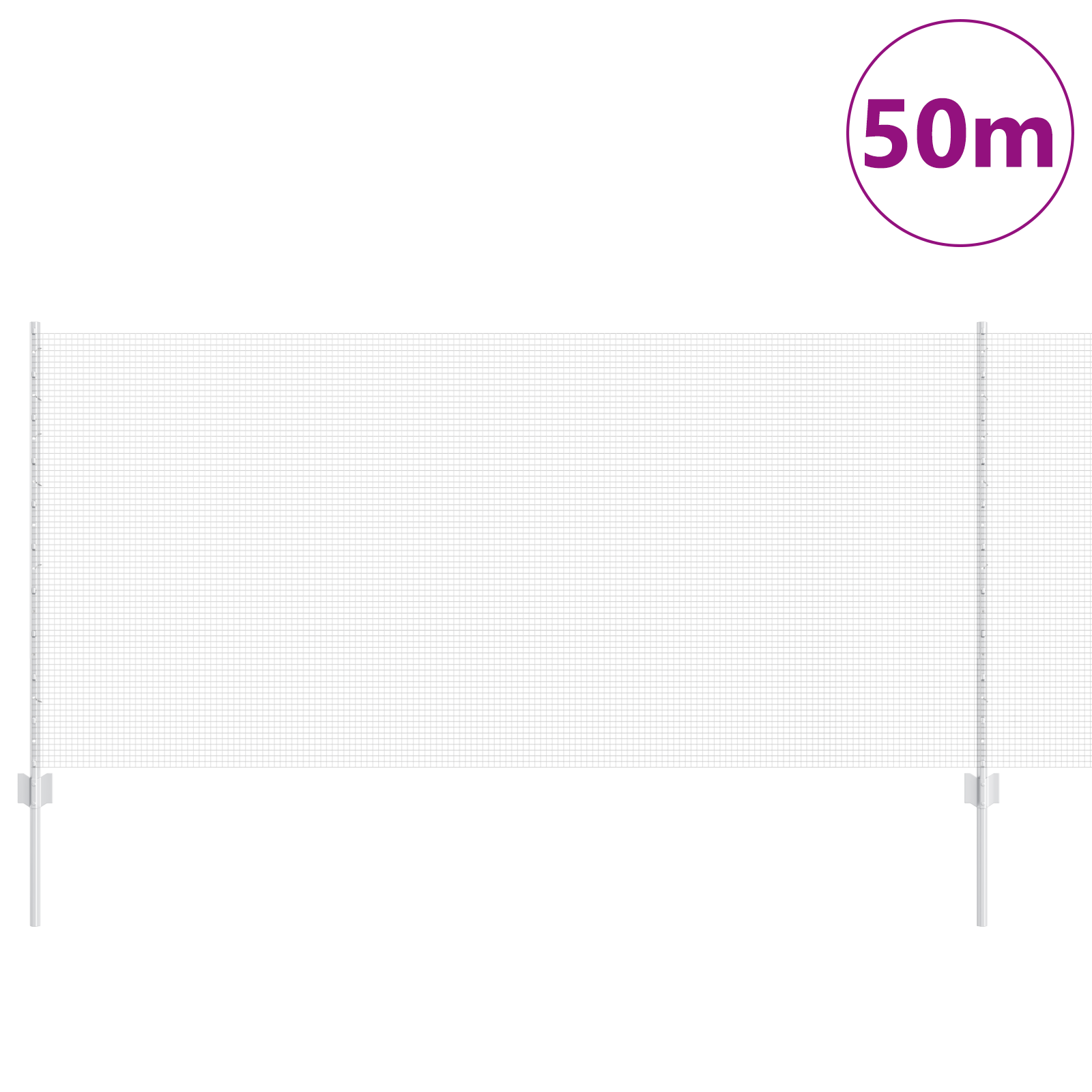 Recinzione in Rete Saldata con 44 U Post Argento 1x50 m Acciaio