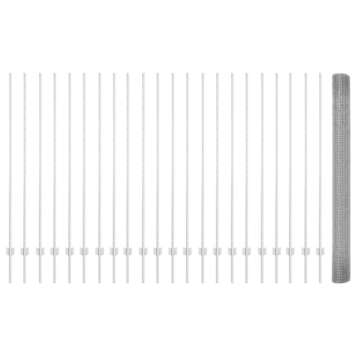 Recinzione in Filo Saldato con 20 Paletti Argento 1.5x50 m Acciaio