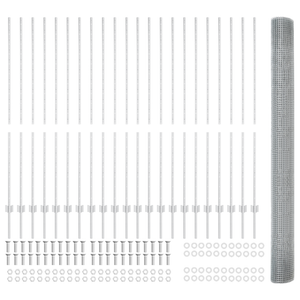 Recinzione in Filo Saldato con 20 Paletti Argento 1.5x50 m Acciaio
