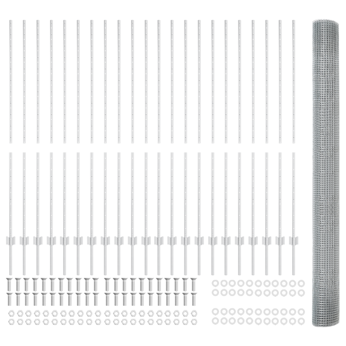 Recinzione in Filo Saldato con 20 Paletti Argento 1.5x50 m Acciaio