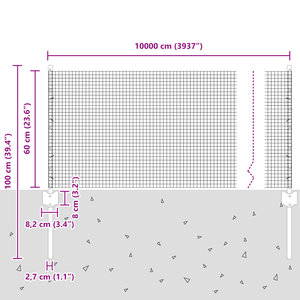 Recinzione in Rete Saldato con 44 U Post Argento 0.6x100 m Acciaio