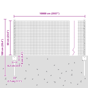 Recinzione in Rete Saldato con 44 Posti U Argento 0.6x100 m Acciaio