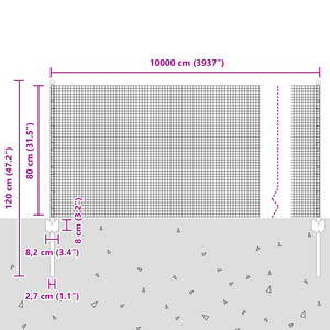 Recinzione in filo saldato con 44 pali a U Argento 0.8x100 m Acciaio