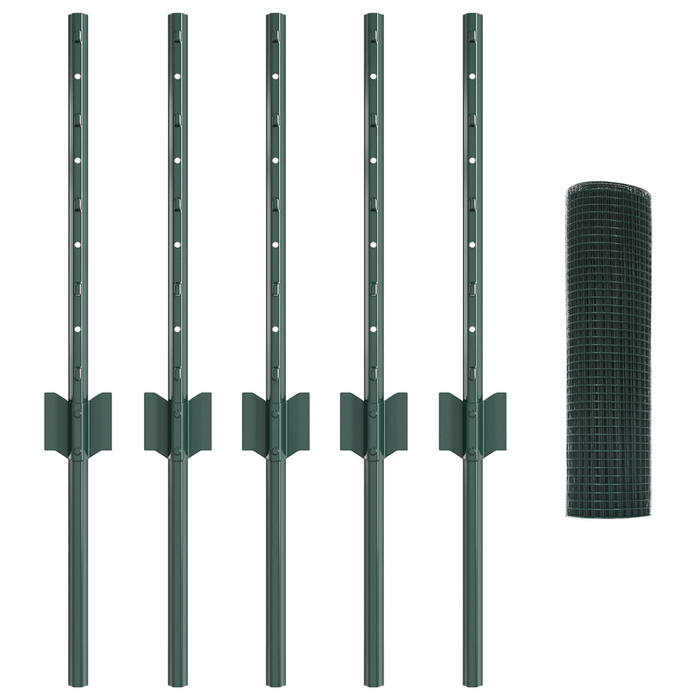 Recinzione in Filo Saldato con 5 Paletti U Verde 0.4x10 m Acciaio