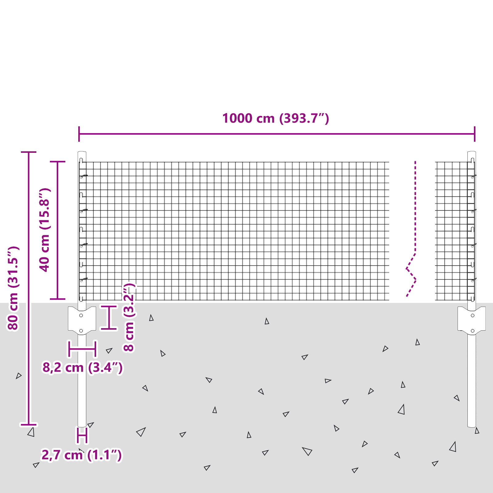 Recinzione in filo saldato con 5 pali a U Verde 0.4x10 m Acciaio