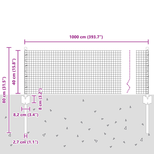 Recinzione in filo saldato con 5 pali a U Verde 0.4x10 m Acciaio