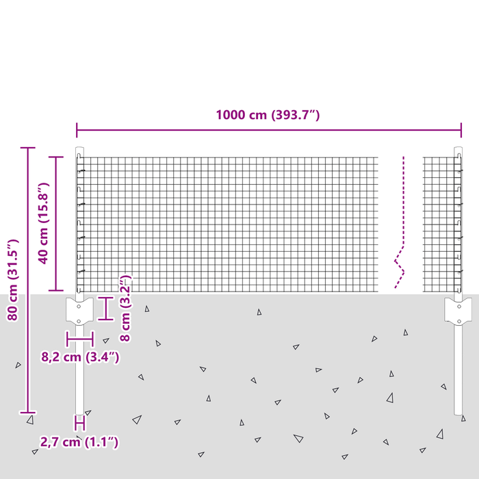 Recinzione in filo saldato con 5 pali a U Verde 0.4x10 m Acciaio