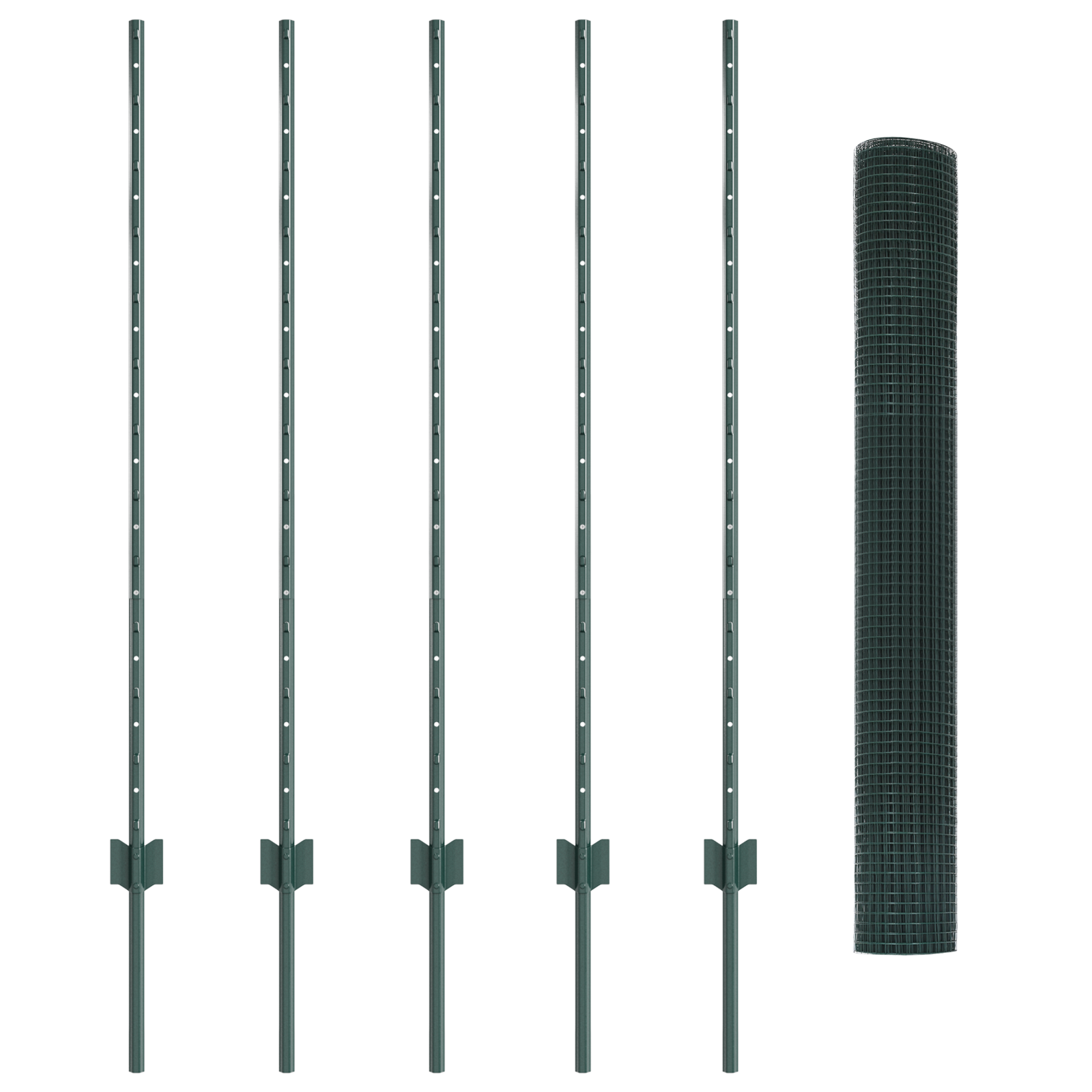 Recinzione in Rete Saldato con 5 Pali a U Verde 1.2x10 m Acciaio