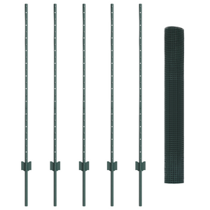 Recinzione in Rete Saldato con 5 Pali a U Verde 1.2x10 m Acciaio