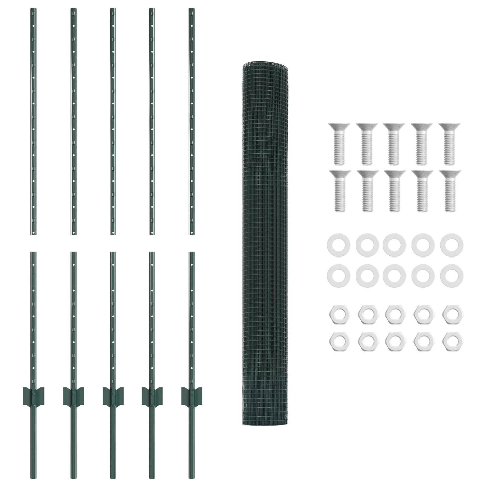 Recinzione in Rete Saldato con 5 Pali a U Verde 1.2x10 m Acciaio
