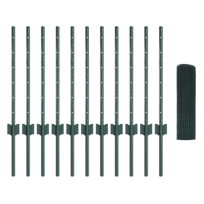 Recinzione a Rete Saldato con 11 Pali a U Verde 0.6x25 m Acciaio