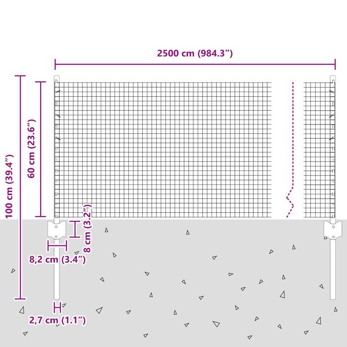 Recinzione in Rete Saldata con 11 Pali a U Verde 0.6x25 m Acciaio