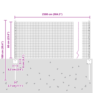 Recinzione in filo saldato con 11 pali a U Verde 0.6x25 m Acciaio