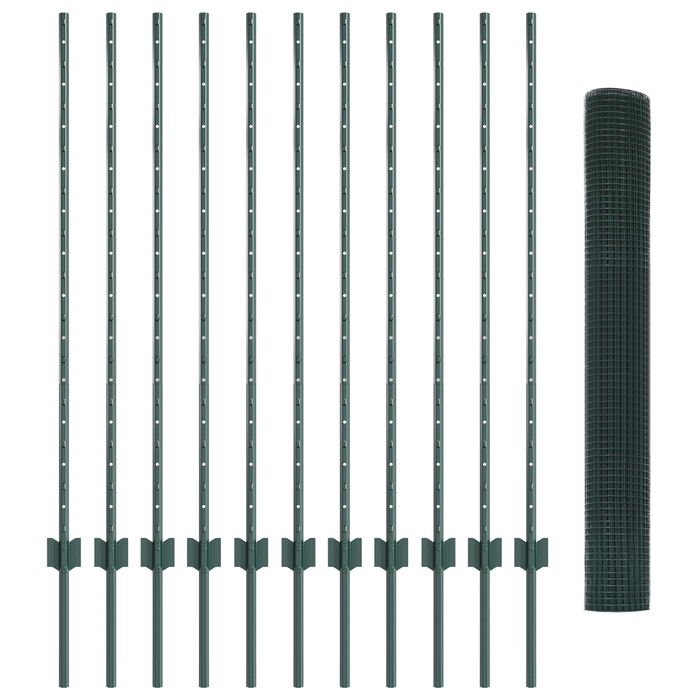 Recinzione in Rete Saldato con 11 Post U Verde 1.2x25 m Acciaio