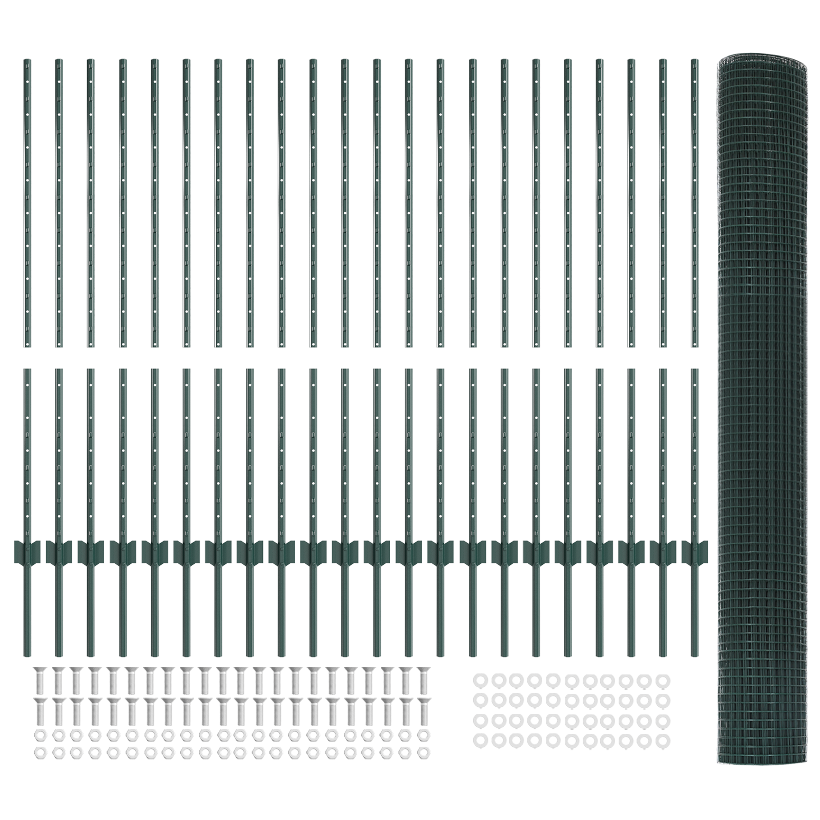 Recinzione in rete saldata con 22 pali a U Verde 1.2x50 m Acciaio