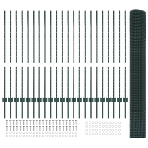 Recinzione in rete saldata con 22 pali a U Verde 1.2x50 m Acciaio