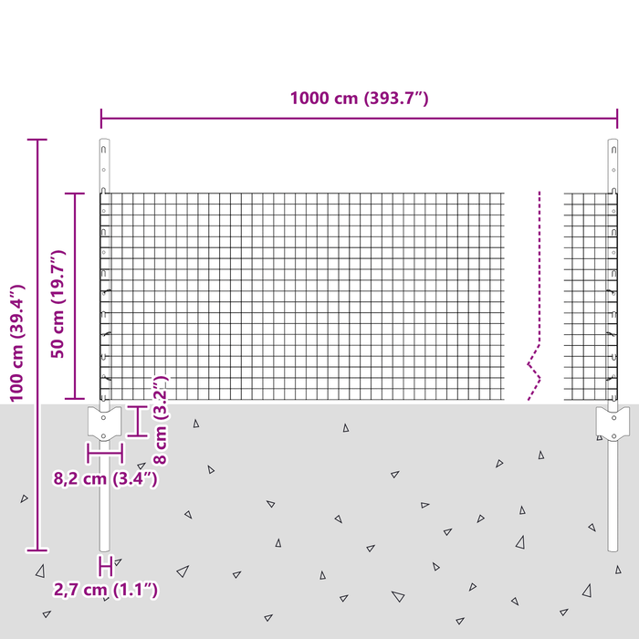 Set di Recinzione in Metallo Zincato Grigio Set di 2 10 x 0.5 m Durevole