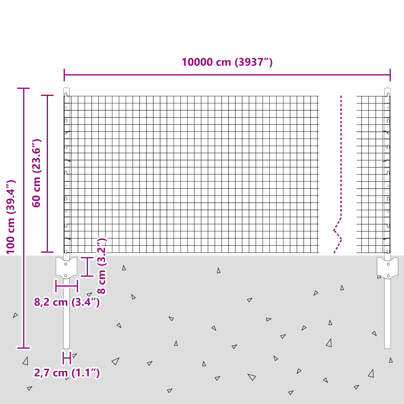 Recinzione in Fil di Ferro Saldato con 5 Picchetti Grigi 0.6x10 m in Acciaio