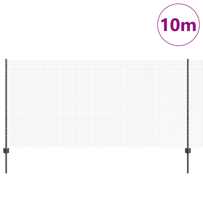 Recinzione in Rete Saldata con 10 Pali Grigi 1,2x10 m Acciaio