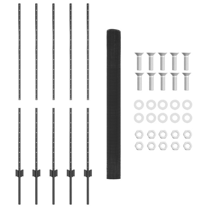 Recinzione in Rete Saldato con 10 Postazioni U Grigio 1.4x10 m Acciaio