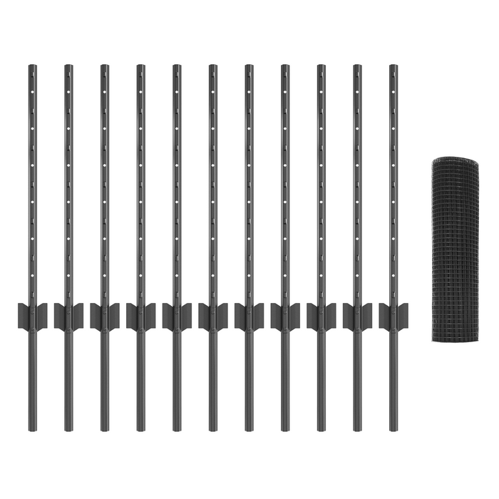 Recinzione in Rete Saldato con 11 Pali U Grigio 0.6x25 m Acciaio