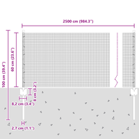 Recinzione in Rete Saldato con 11 Pali U Grigio 0.6x25 m Acciaio