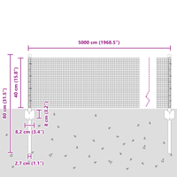 Recinzione in Rete Saldato con 22 Pali U Grigia 0.4x50 m Acciaio