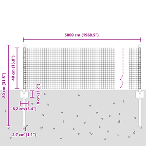 Recinzione vitaXL in rete saldata con 22 pali U Grigio 0,4x50 m Acciaio