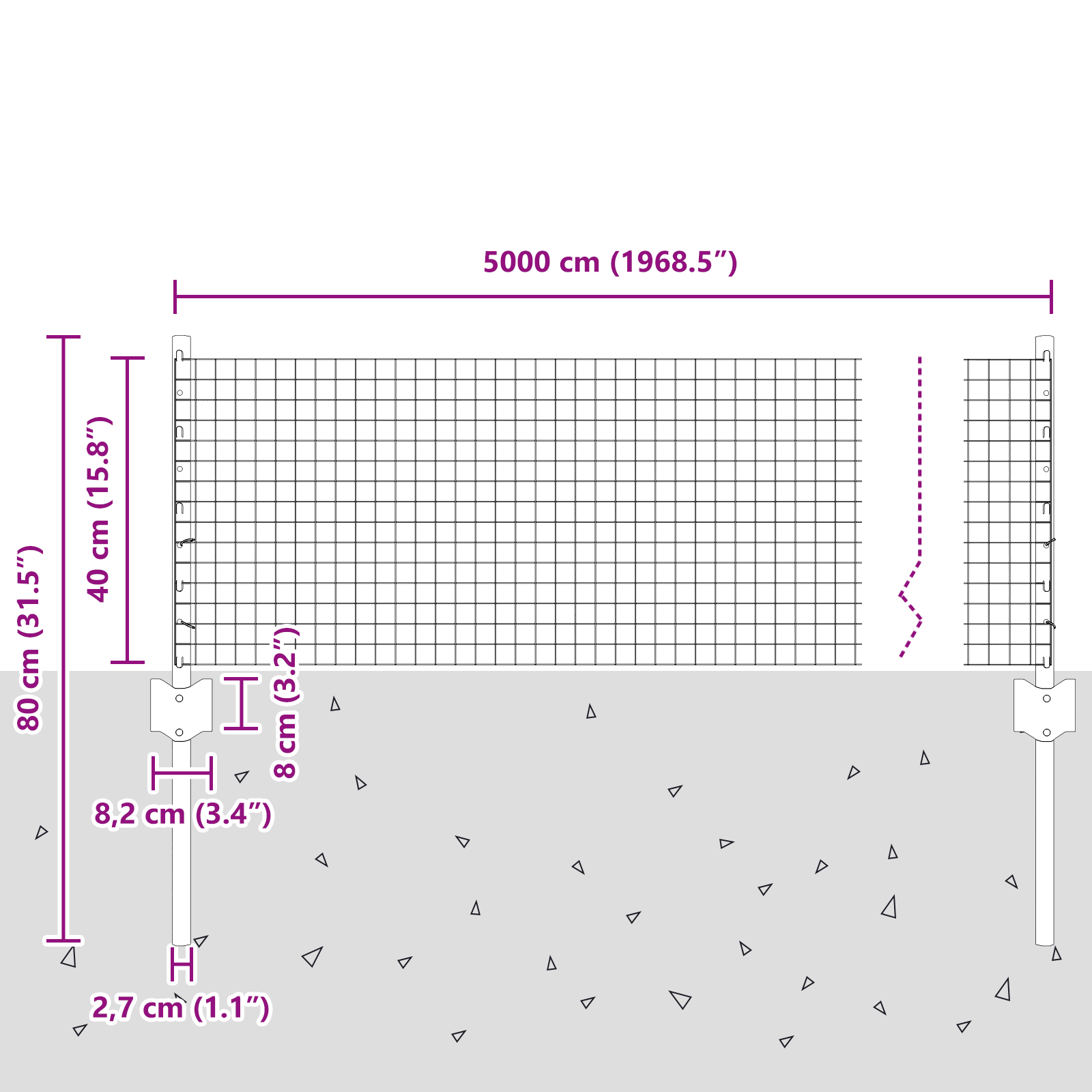 Recinzione in Rete Saldata con 22 Post Grigio 0.4x50 m Acciaio