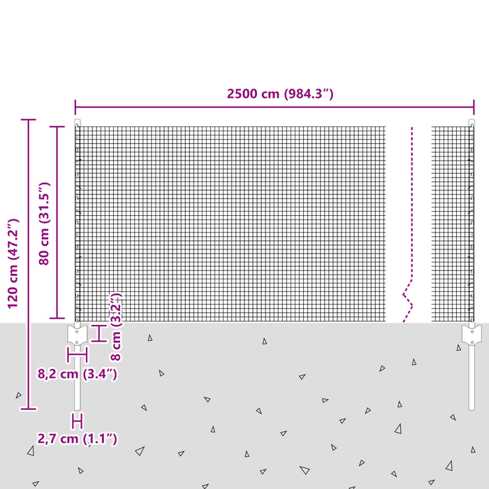 Recinzione in rete saldata con 22 pali U grigi 0.8x50 m in acciaio