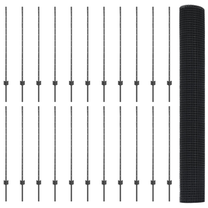 Recinzione in Rete Saldata con 44 Post Grigi 1.2 x 50 m in Acciaio