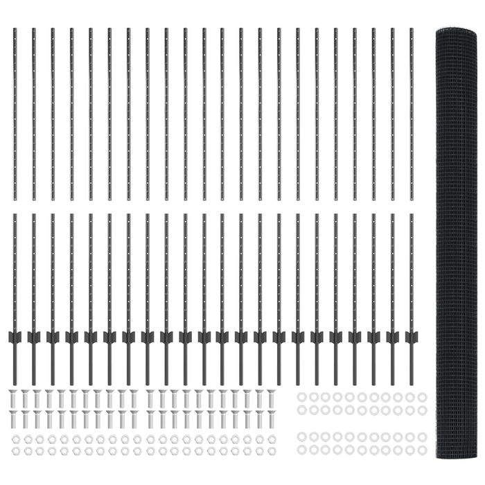 Recinzione in Filo Saldato con 44 Post U Grigi 1.5x50 m Acciaio