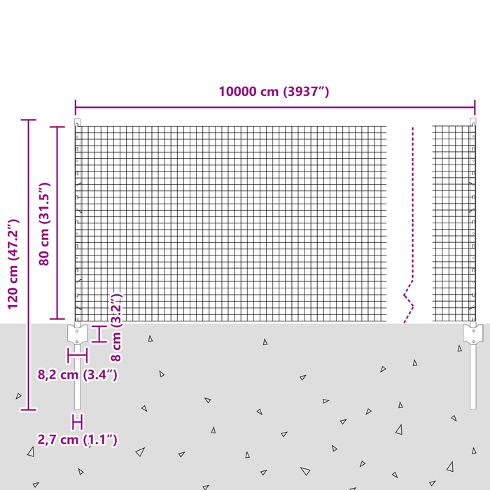 Recinzione in Rete Saldata con 44 Post Grigio 0.8x100 m Acciaio