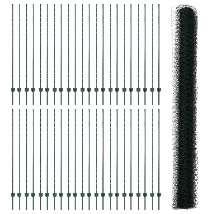 Paletti da Recinzione  11 pcs Canale a U Verde 160 cm Acciaio