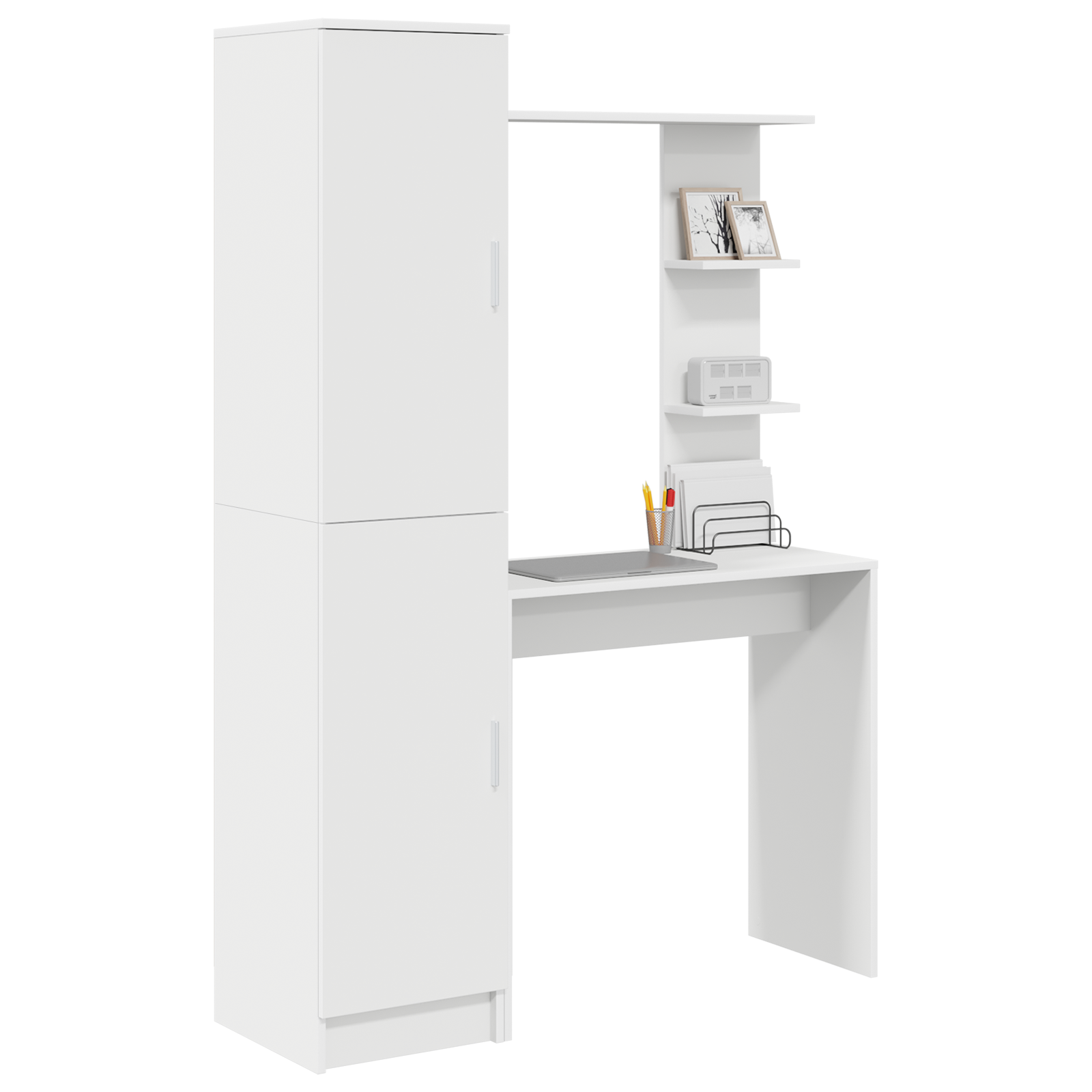 Scrivania con Spazio di Archiviazione Bianco Legno Ingegnerizzato