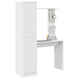 Scrivania con Spazio di Archiviazione Bianco Legno Ingegnerizzato