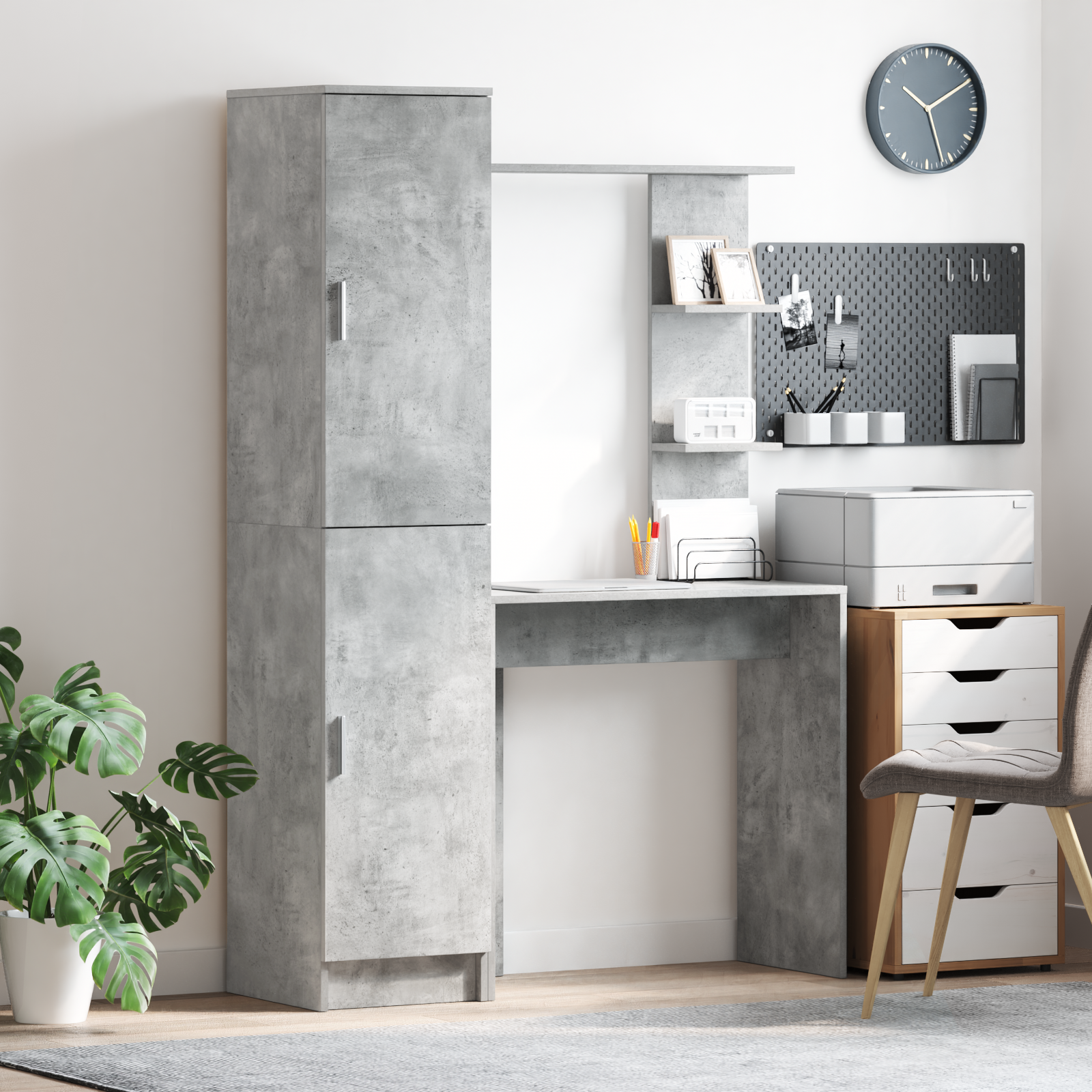 Scrivania con Storage Grigio Cemento Legno Ingegnerizzato
