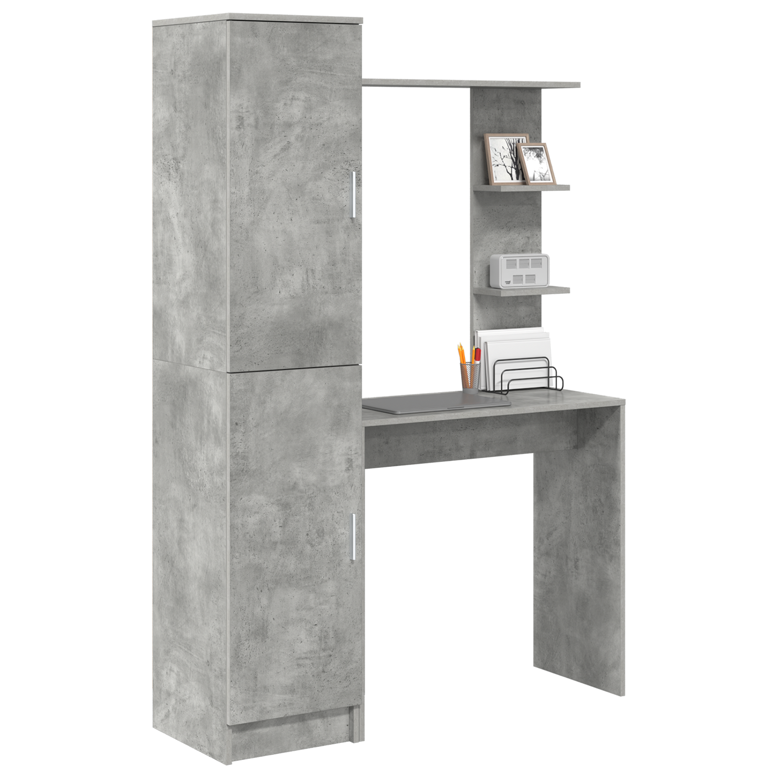 Scrivania con Storage Grigio Cemento Legno Ingegnerizzato