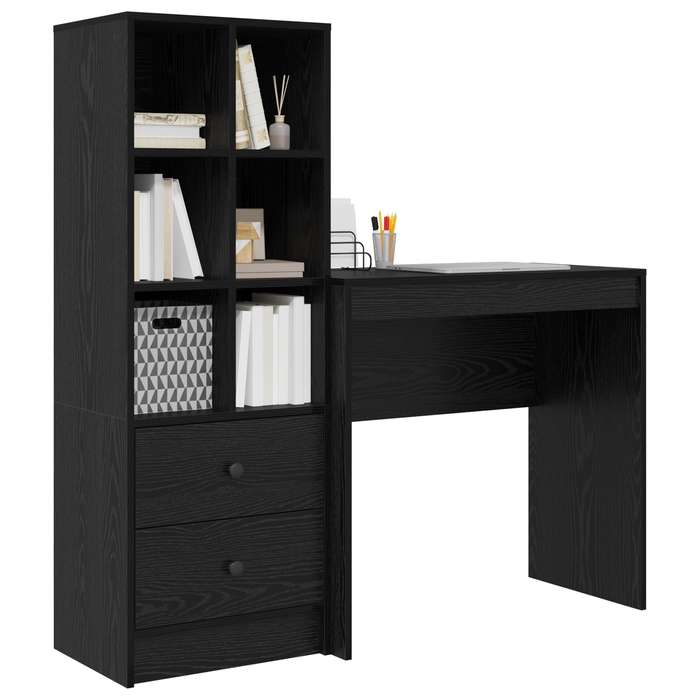 Scrivania con Storage Faggio Nero Legno Ingegnerizzato