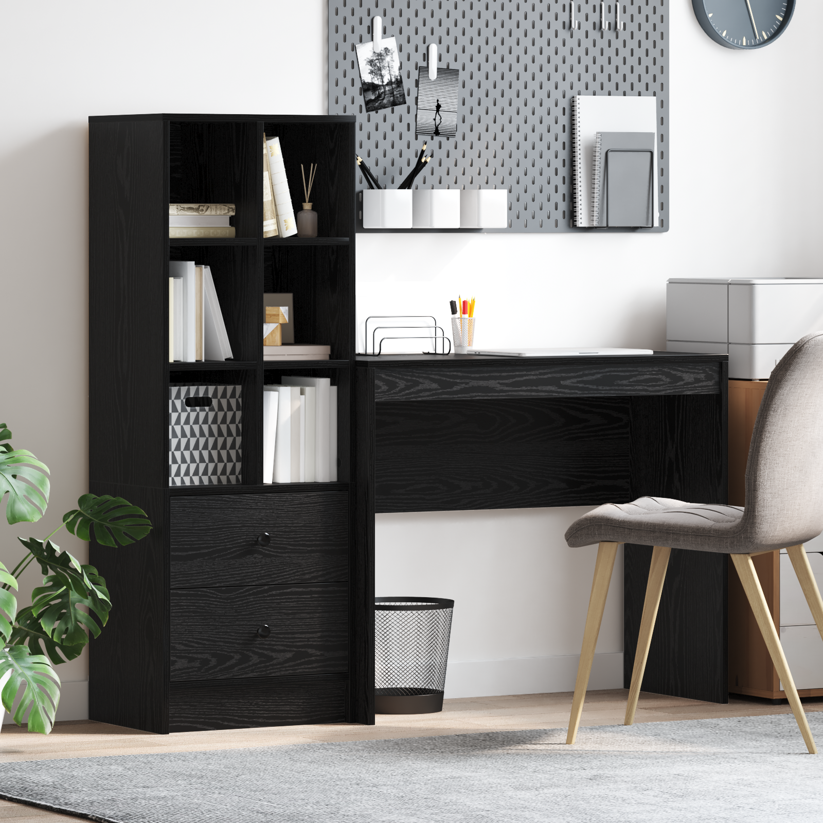 Scrivania con Storage Rovere Nero Legno Ingegnerizzato