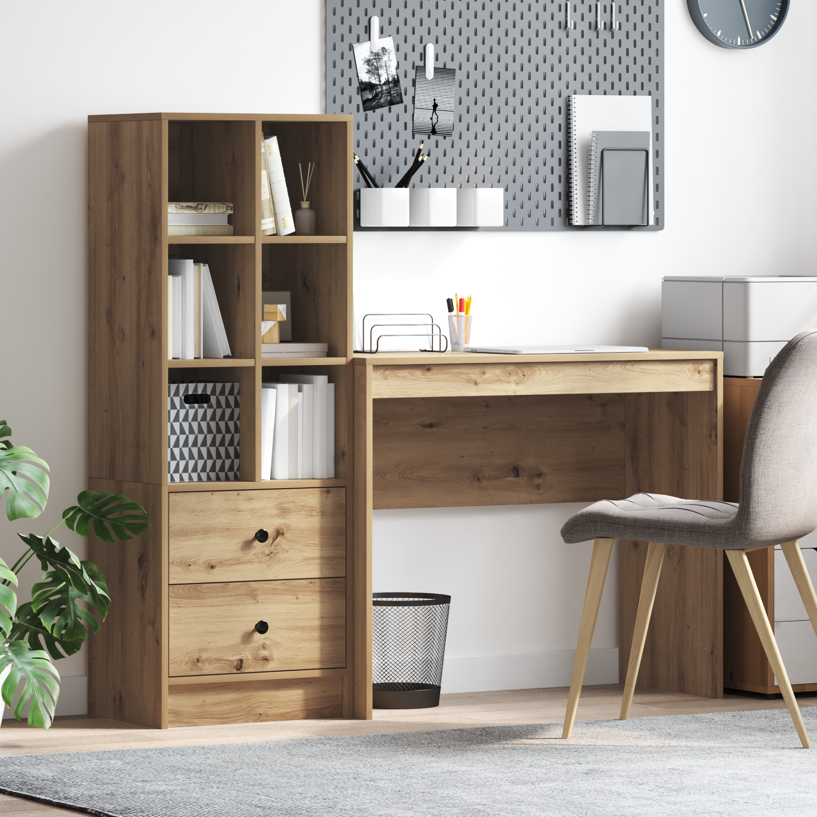 Scrivania con archiviazione Rovere Artigianale Legno ingegnerizzato