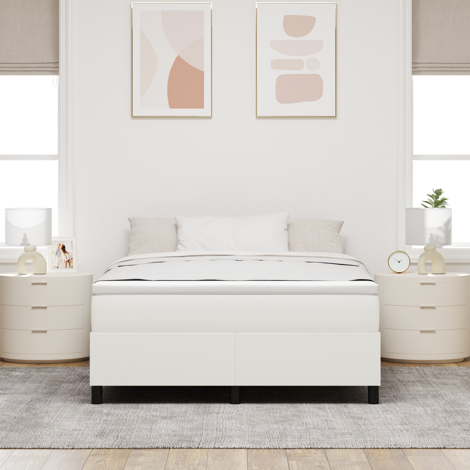 Letto con Rete da Box Crema 140x200 cm in Tessuto Corduroy
