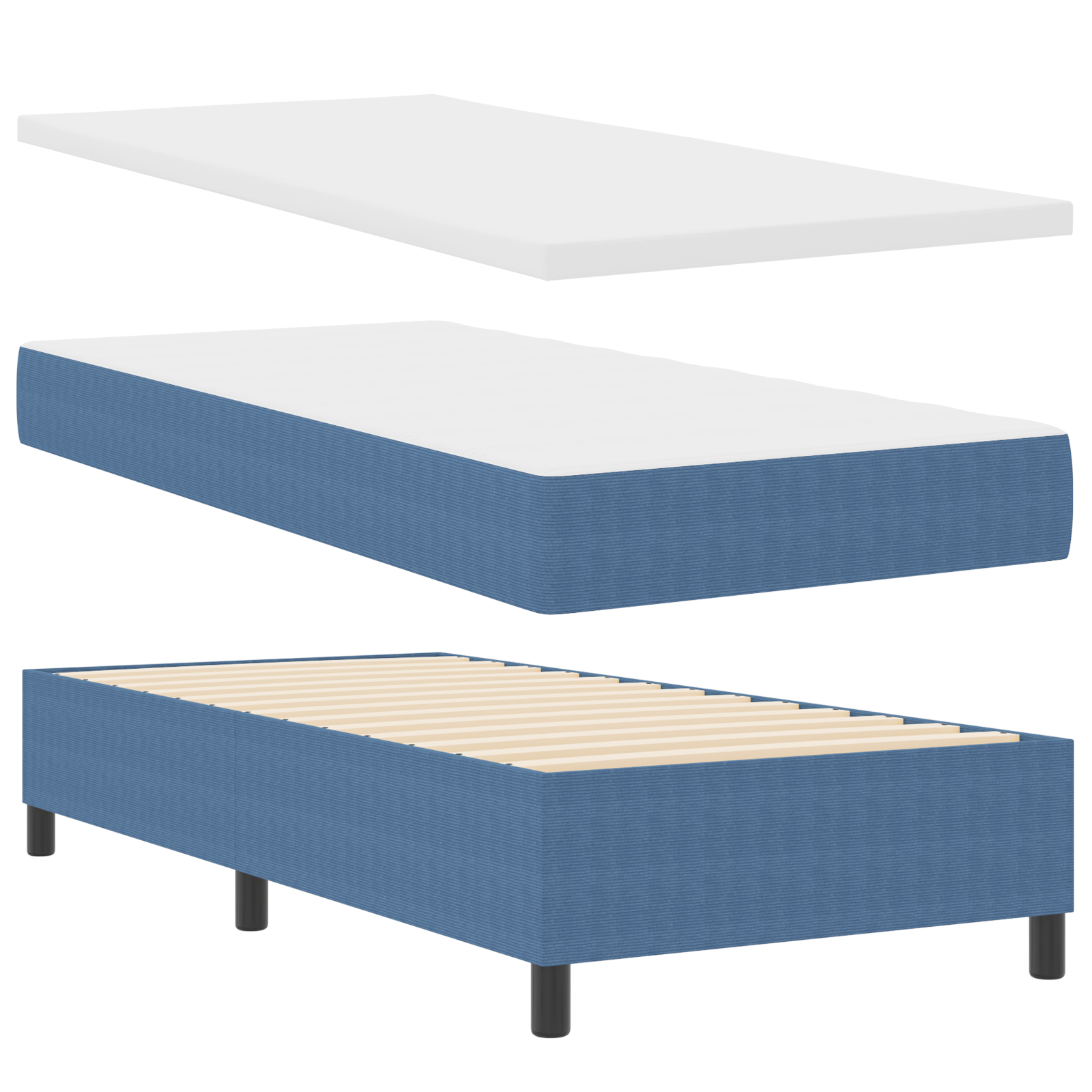 Letto con Box Spring e Materasso Blu Singolo in Tessuto Corduroy